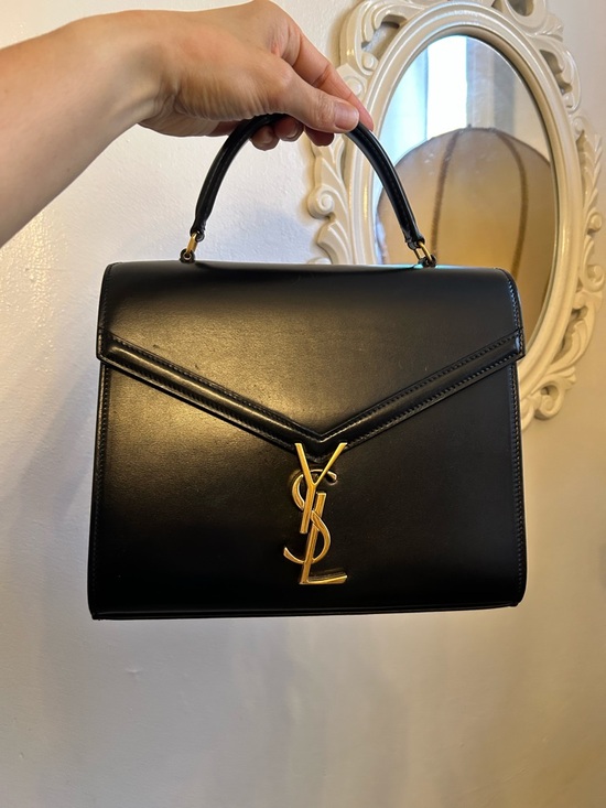 Saint Laurent Handbags - Saint Laurent Black Leather Top-Handle Satchel with Gold YSL Hardware